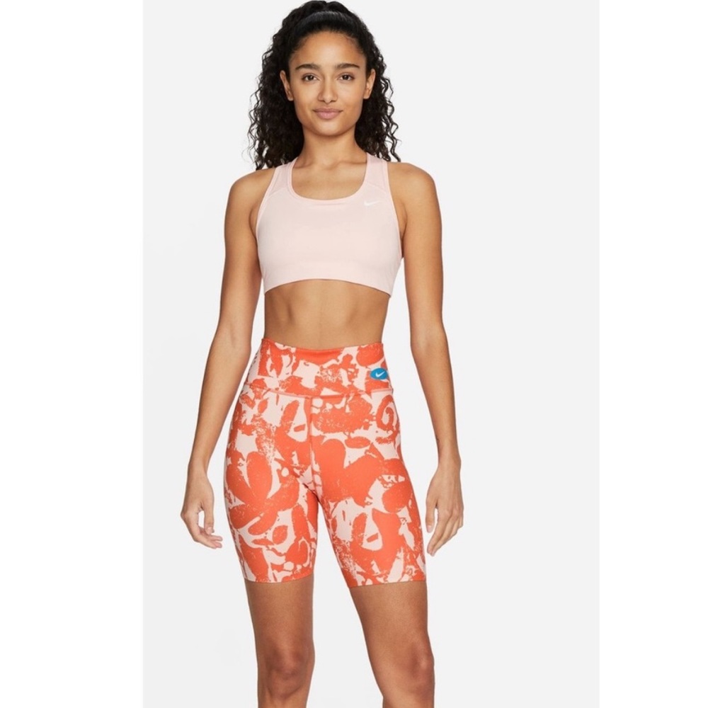 New Nike Women's One Luxe Icon Clash Training Bike Shorts Orange Medium - Picture 9 of 12